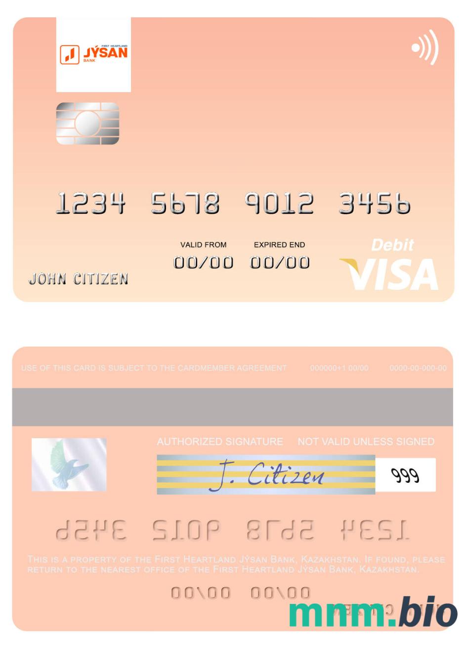 Kazakhstan First Heartland Jýsan Bank visa debet karta przykład w formacie PSD